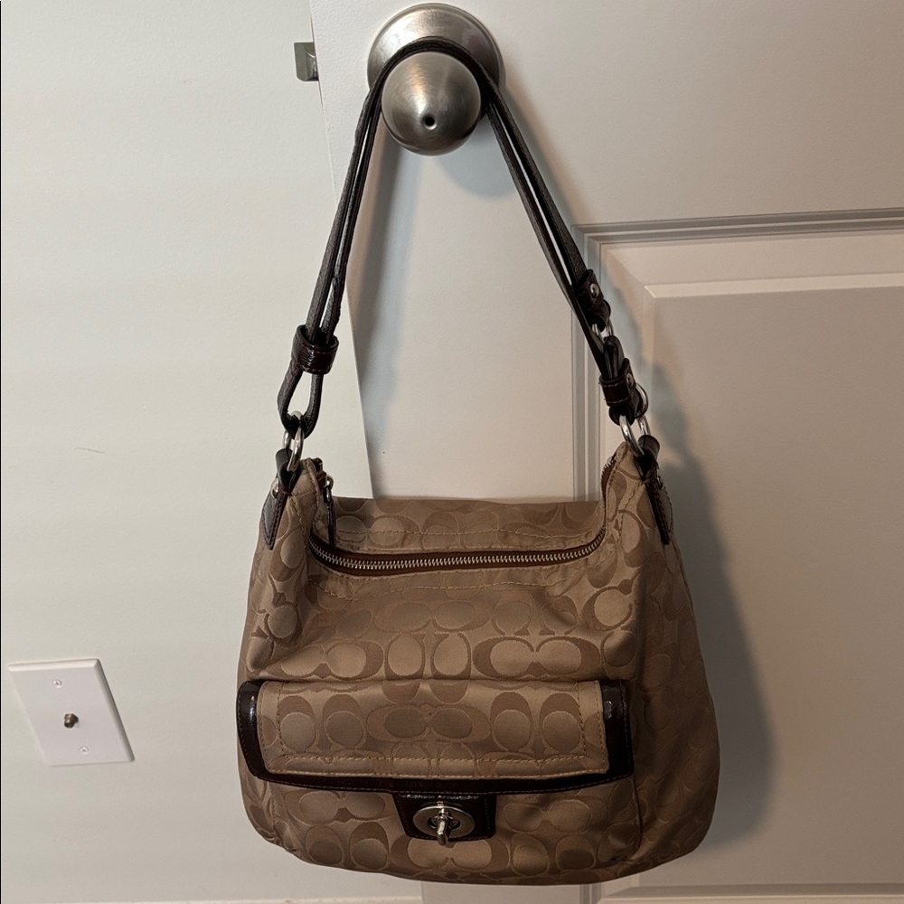 Coach Beige and Dark Brown Signature Shoulder Bag - Picture 8 of 8